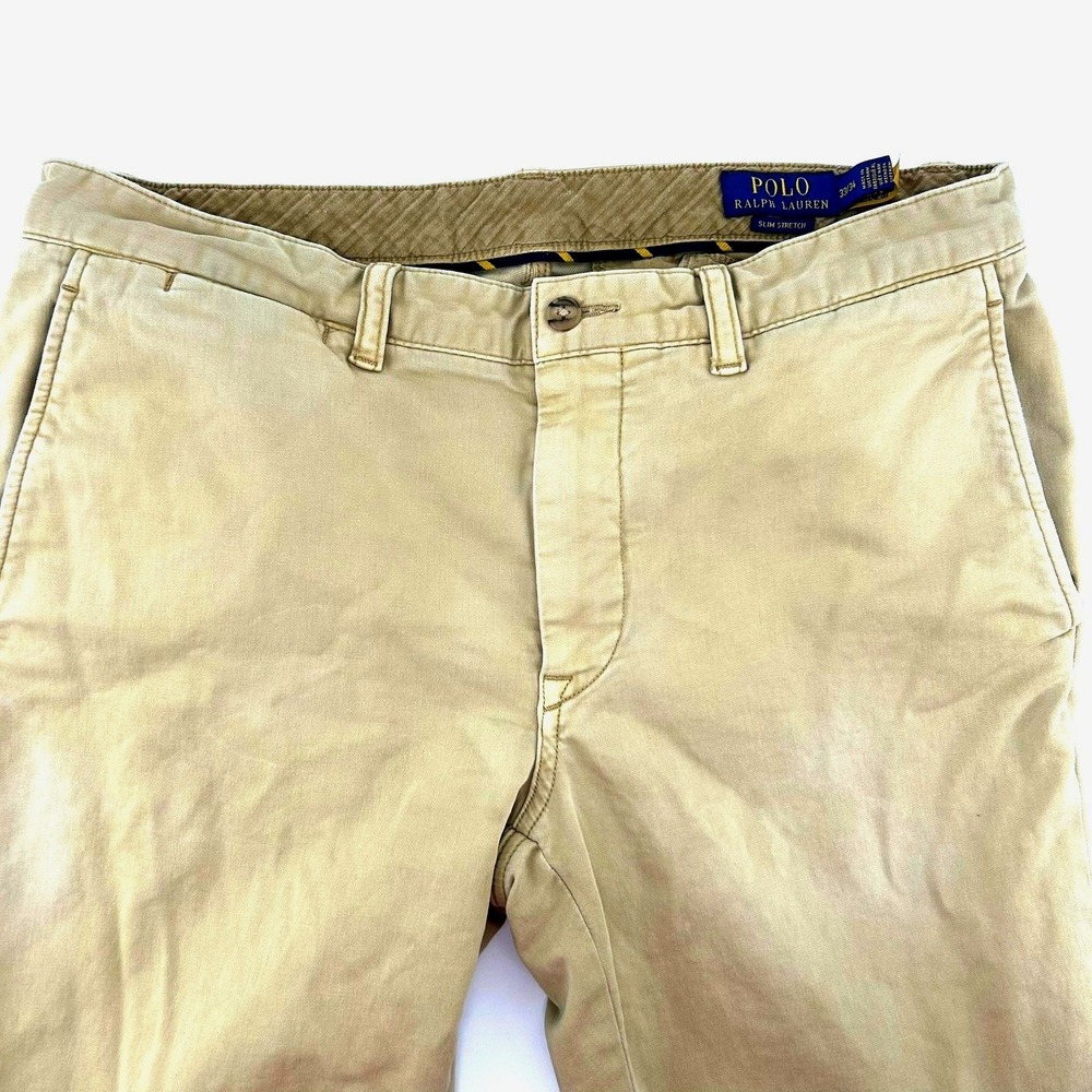 Polo Ralph Lauren Slim Stretch Chino Pants Mens 33/34 x 31 Khaki Cotton Blend